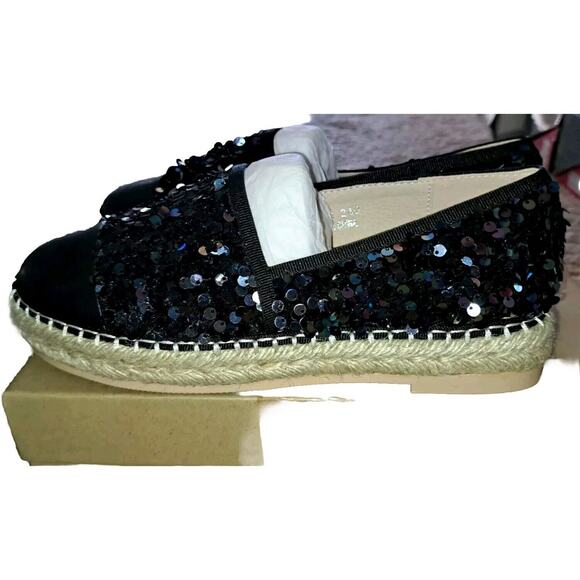 Jijixi Espadrille Multicolor Black sequin slip on flats 245 US 8 Vacation Beach - Picture 2 of 6